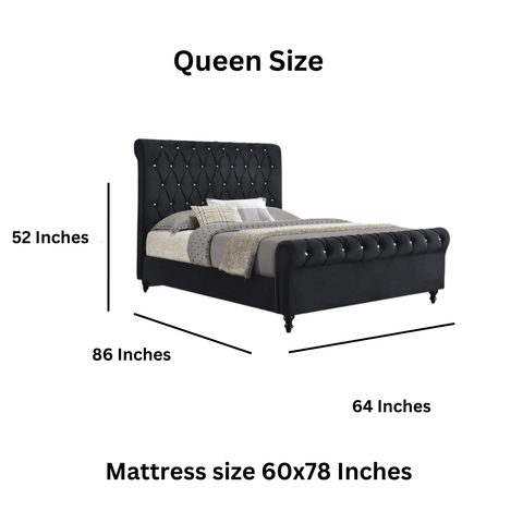 E-Furniture Sydney Queen size Non storage upholstered bed in Black color - E-FURNITURE