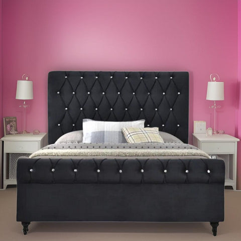 E-Furniture Sydney Queen size Non storage upholstered bed in Black color - E-FURNITURE