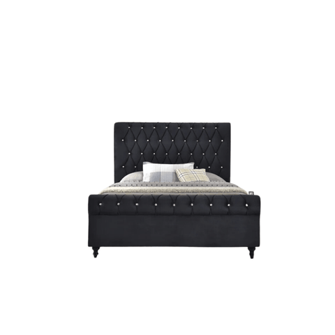 E-Furniture Sydney Queen size Non storage upholstered bed in Black color - E-FURNITURE