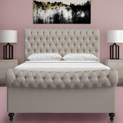 E-Furniture Madrid Queen Size Non Storage Upholstered Bed In Yellow Color - E-FURNITURE