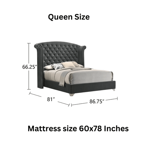 E-FURNITURE Munich Queen Size Without Storage Upholstered Bed In Grey Color - E-FURNITURE