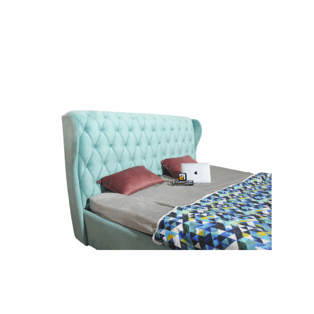 E-Furniture Mario King size Upholstered bed in Teal color - E-FURNITURE