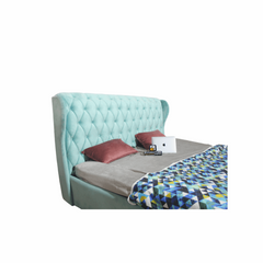 E-FURNITURE Berlin Queen Size without storage upholstered bed in Teal Color - E-FURNITURE