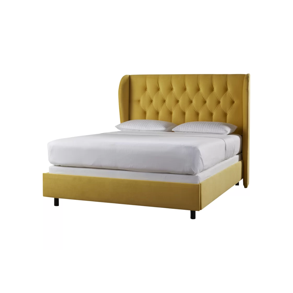 E-Furniture Rome King Size Non Storage Upholstered Bed In Yellow Color - E-FURNITURE
