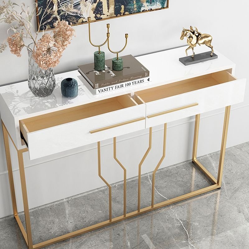 E-Furniture Rome Console Table glossy white and gold