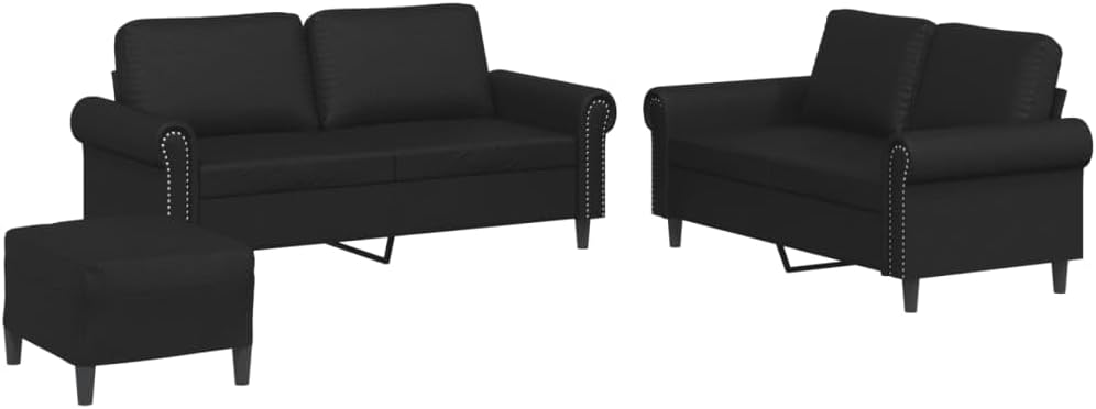 E-Furniture Obsidian Noir 3+2, Ottoman Sofa Pack In Black Colour Leatherette