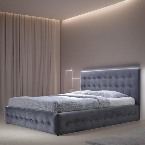 E-Furniture Italia King Size Non Storage Upholstered Bed In Grey Color - E-FURNITURE