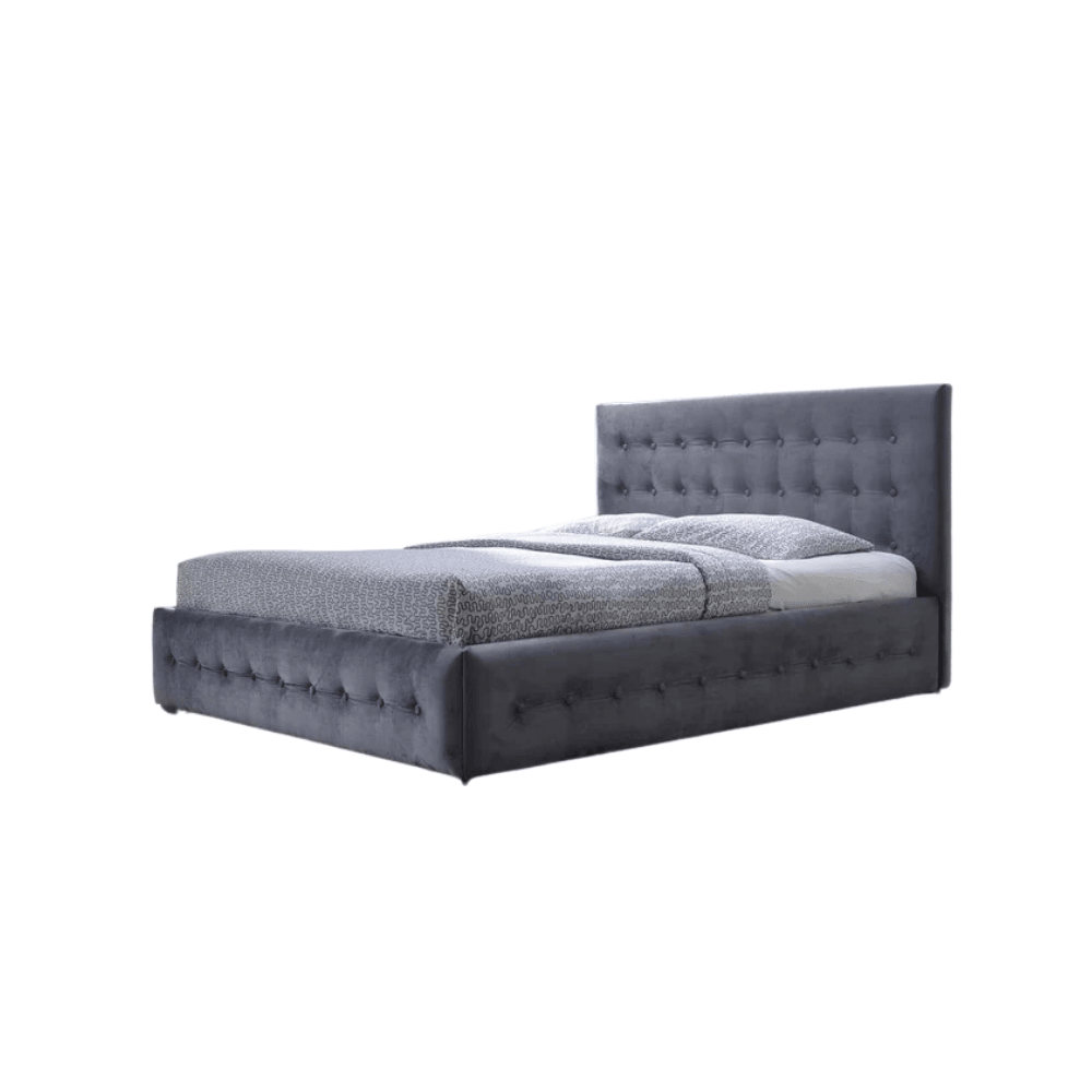 E-Furniture Italia Queen Size Non Storage Upholstered Bed In Grey Color - E-FURNITURE