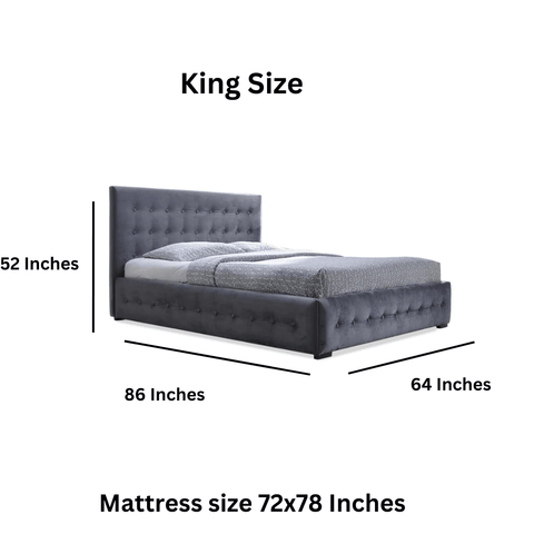 E-Furniture Italia King Size Non Storage Upholstered Bed In Grey Color - E-FURNITURE