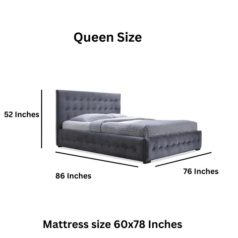 E-Furniture Italia Queen Size Non Storage Upholstered Bed In Grey Color - E-FURNITURE