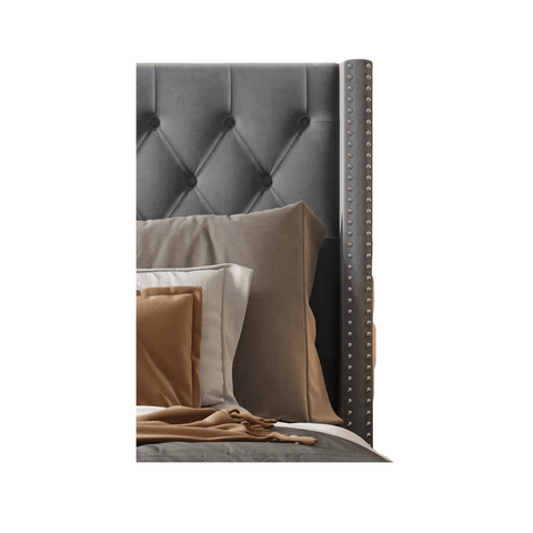 E-FURNITURE York Queen Size Without Storage Upholstered Bed In Grey Color - E-FURNITURE