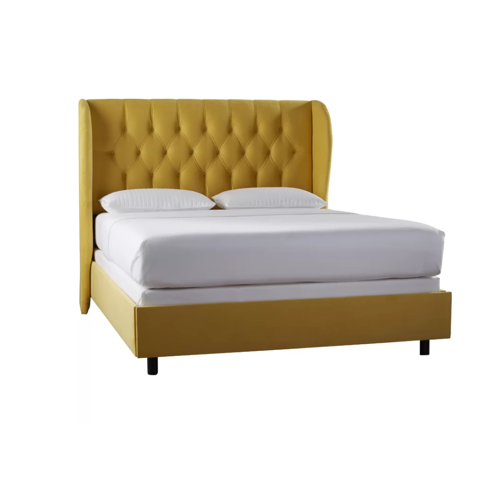 E-Furniture Rome Queen size Non storage upholstered bed in Yellow color - E-FURNITURE