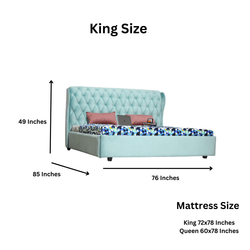 E-Furniture Tokyo King Size Non Storage Upholstered Bed In Teal Color - E-FURNITURE