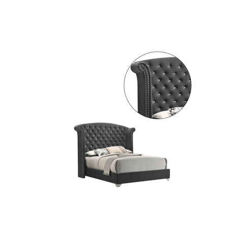 E-FURNITURE Munich Queen Size Without Storage Upholstered Bed In Grey Color - E-FURNITURE