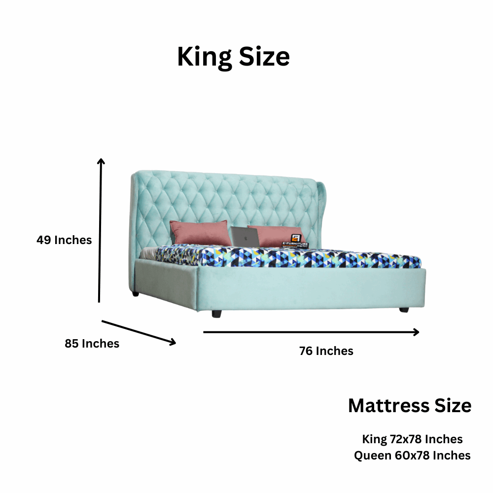 E-Furniture Mario King size Upholstered bed in Teal color - E-FURNITURE