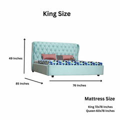 E-Furniture Mario King size Upholstered bed in Teal color - E-FURNITURE