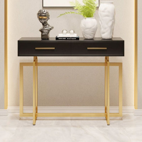 E-Furniture London Console Table glossy black and gold