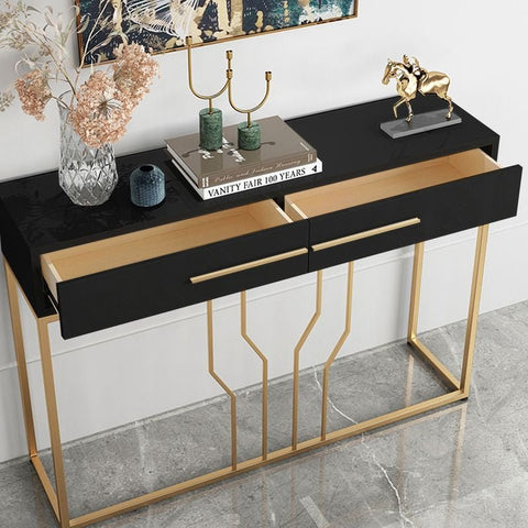 E-Furniture Rome Console Table glossy black and gold
