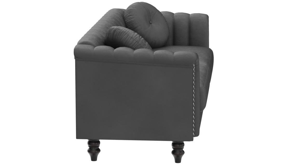 E-FURNITURE Luther 3 seater couch velvet Finish In Grey Colour Grey