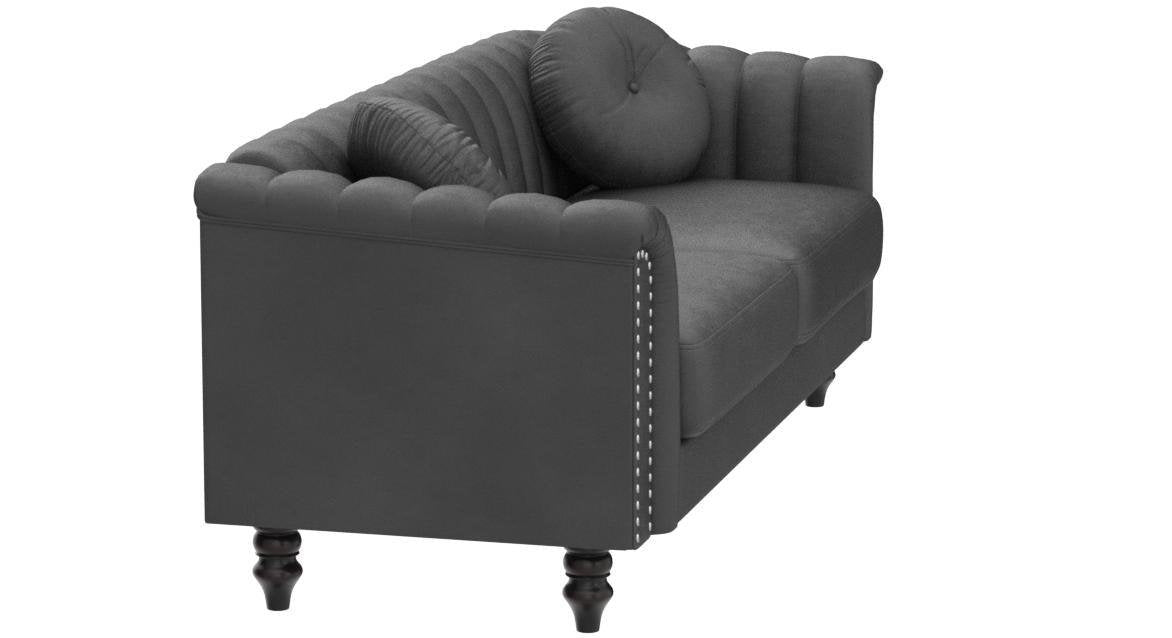 E-FURNITURE Luther 3 seater couch velvet Finish In Grey Colour Grey