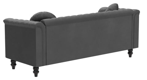 E-FURNITURE Luther 3 seater couch velvet Finish In Grey Colour Grey