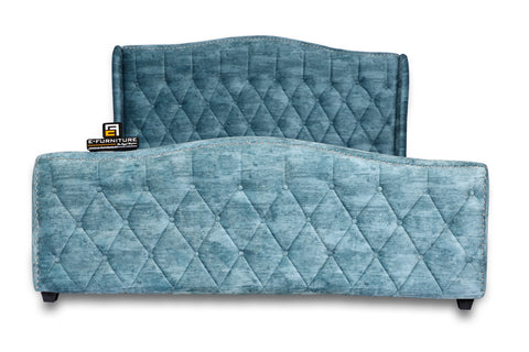 E-Furniture | Bella Upholstered Teak Queen Size Bed without Storage
