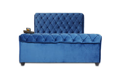 E-Furniture | Athena Upholstered Teak Queen Size Bed without Storage, Royal Blue