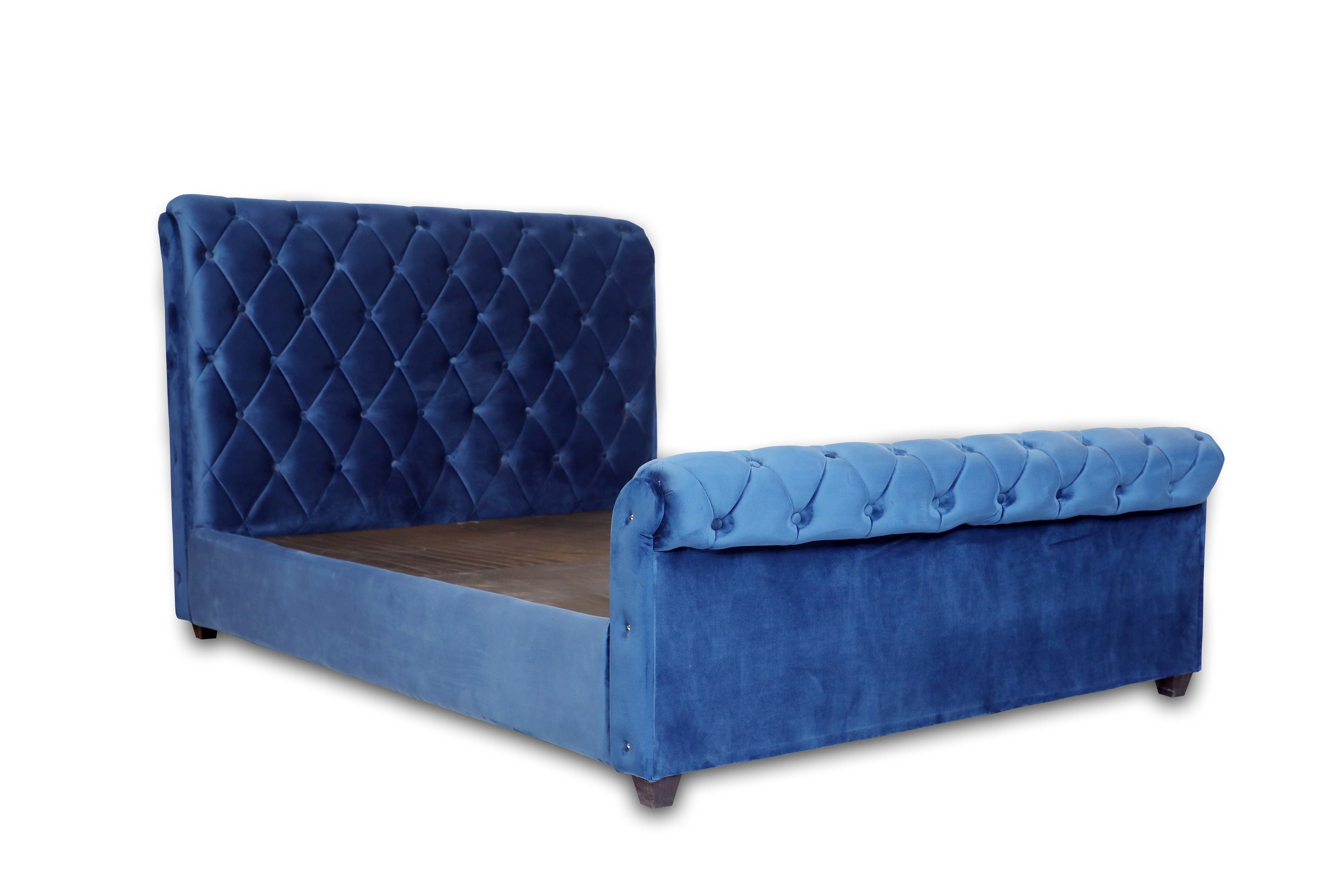 E-Furniture | Athena Upholstered Teak Queen Size Bed without Storage, Royal Blue