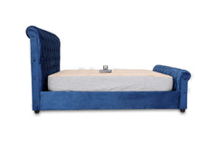 E-Furniture | Athena Upholstered Teak Queen Size Bed without Storage, Royal Blue