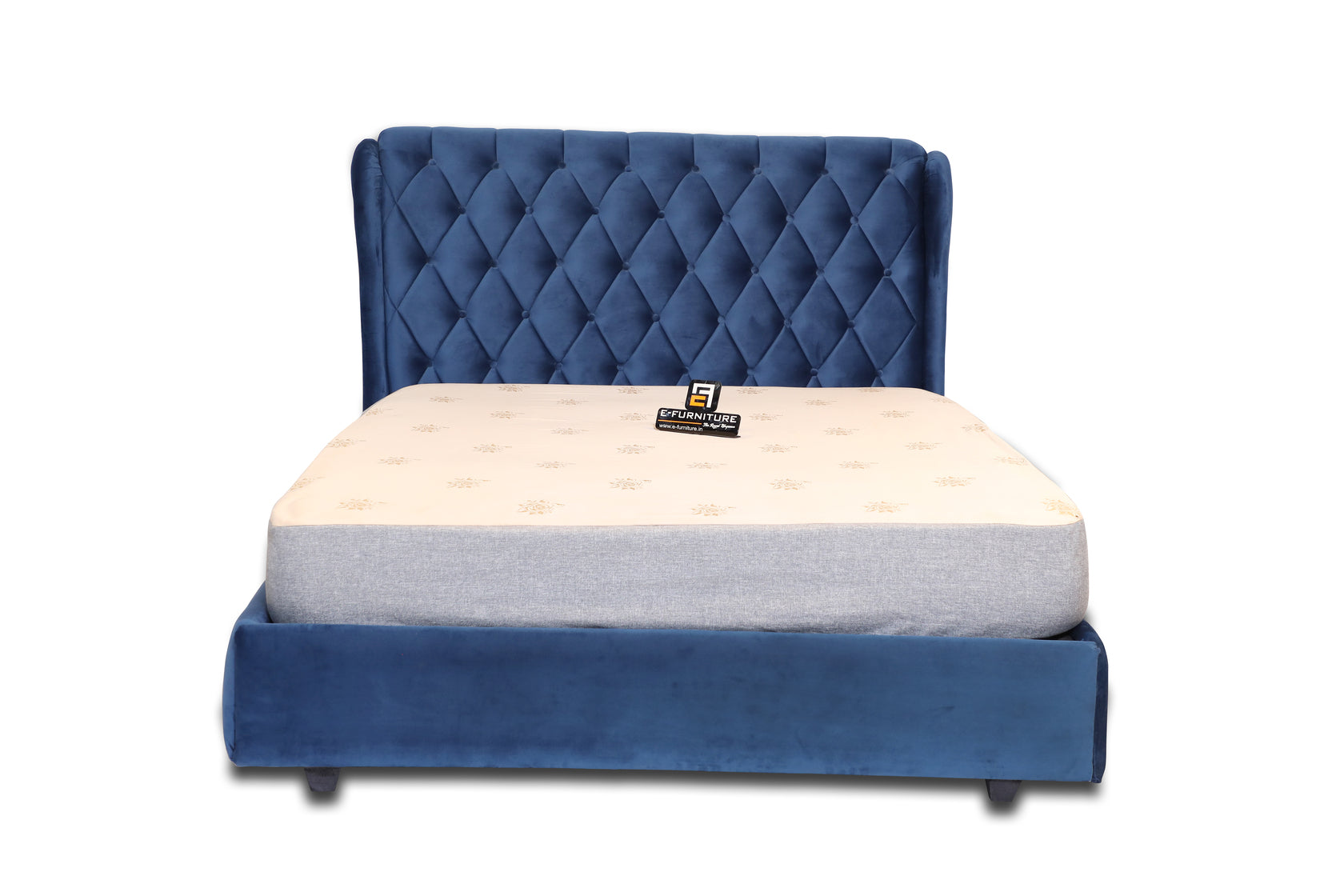 E-Furniture | Elegance Velvet Upholstered King Size without Storage, Sapphire Blue