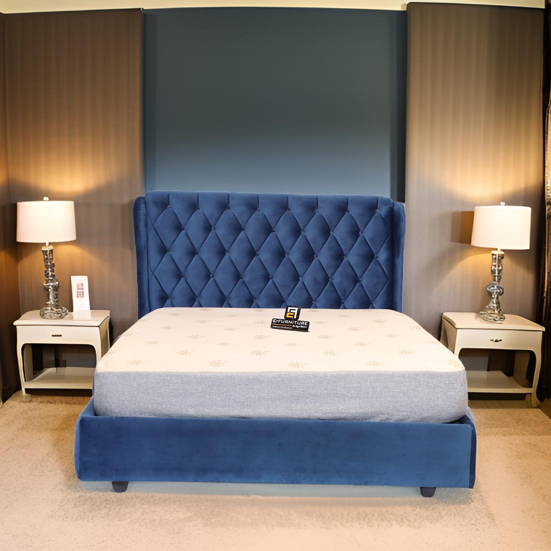 E-Furniture | Elegance Velvet Upholstered King Size without Storage, Sapphire Blue