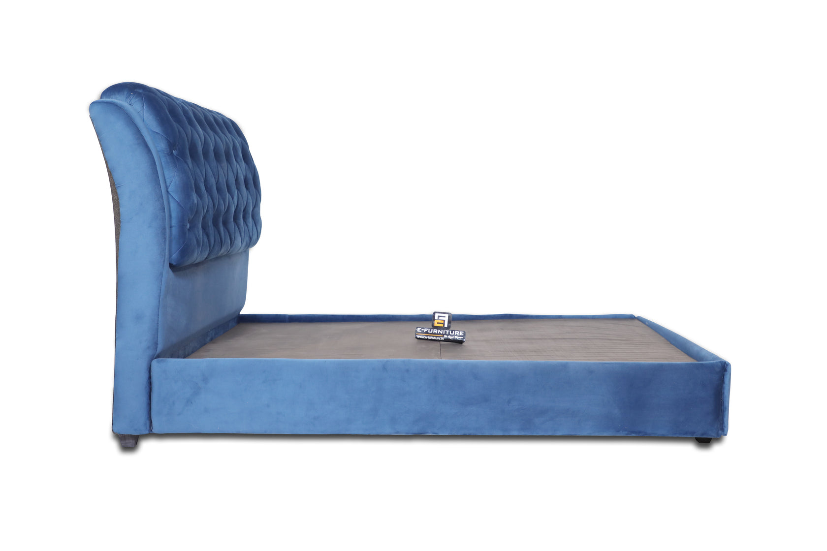 E-Furniture | Serenity Velvet King Size Bed without Storage, Ocean Blue