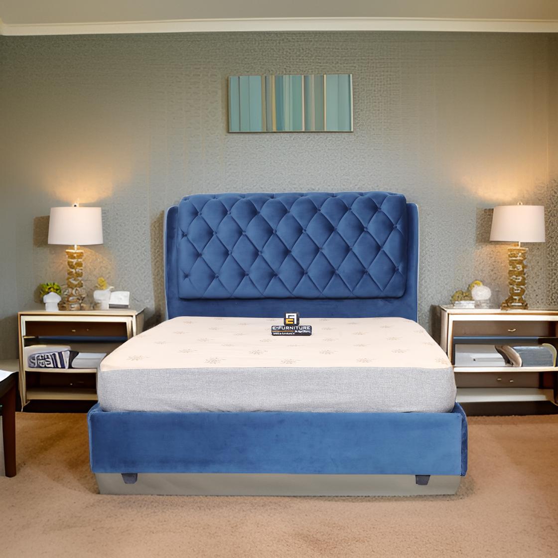 E-Furniture | Serenity Velvet King Size Bed without Storage, Ocean Blue