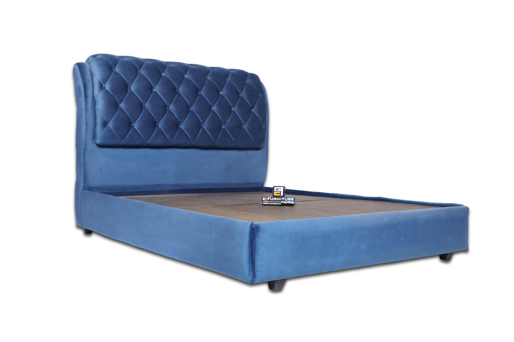 E-Furniture | Serenity Velvet King Size Bed without Storage, Ocean Blue