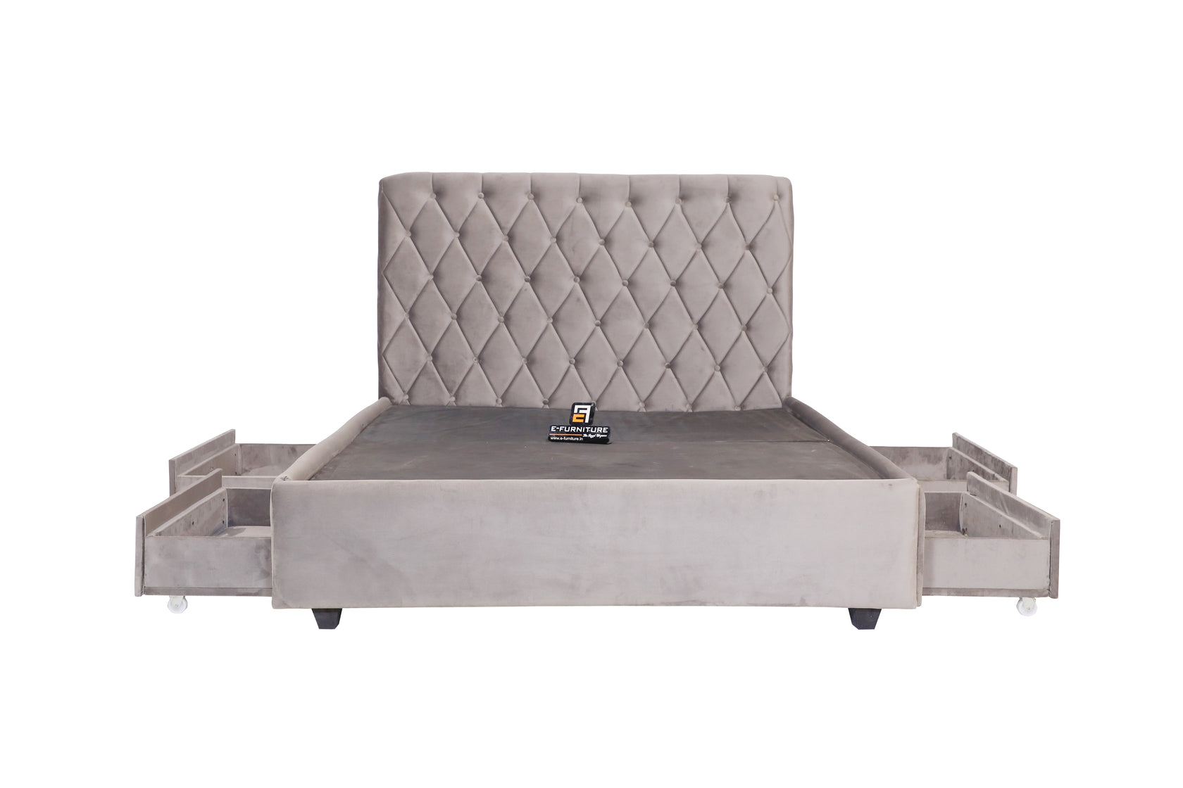 E-Furniture | Grayson Tufted Queen Size Bed with Drawer Storage, Charcoal Gray