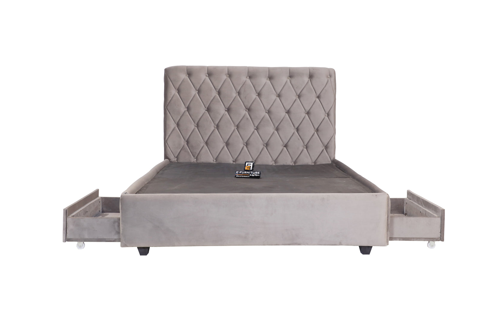 E-Furniture | Grayson Tufted Queen Size Bed with Drawer Storage, Charcoal Gray