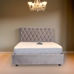 E-Furniture | Grayson Tufted Queen Size Bed with Drawer Storage, Charcoal Gray