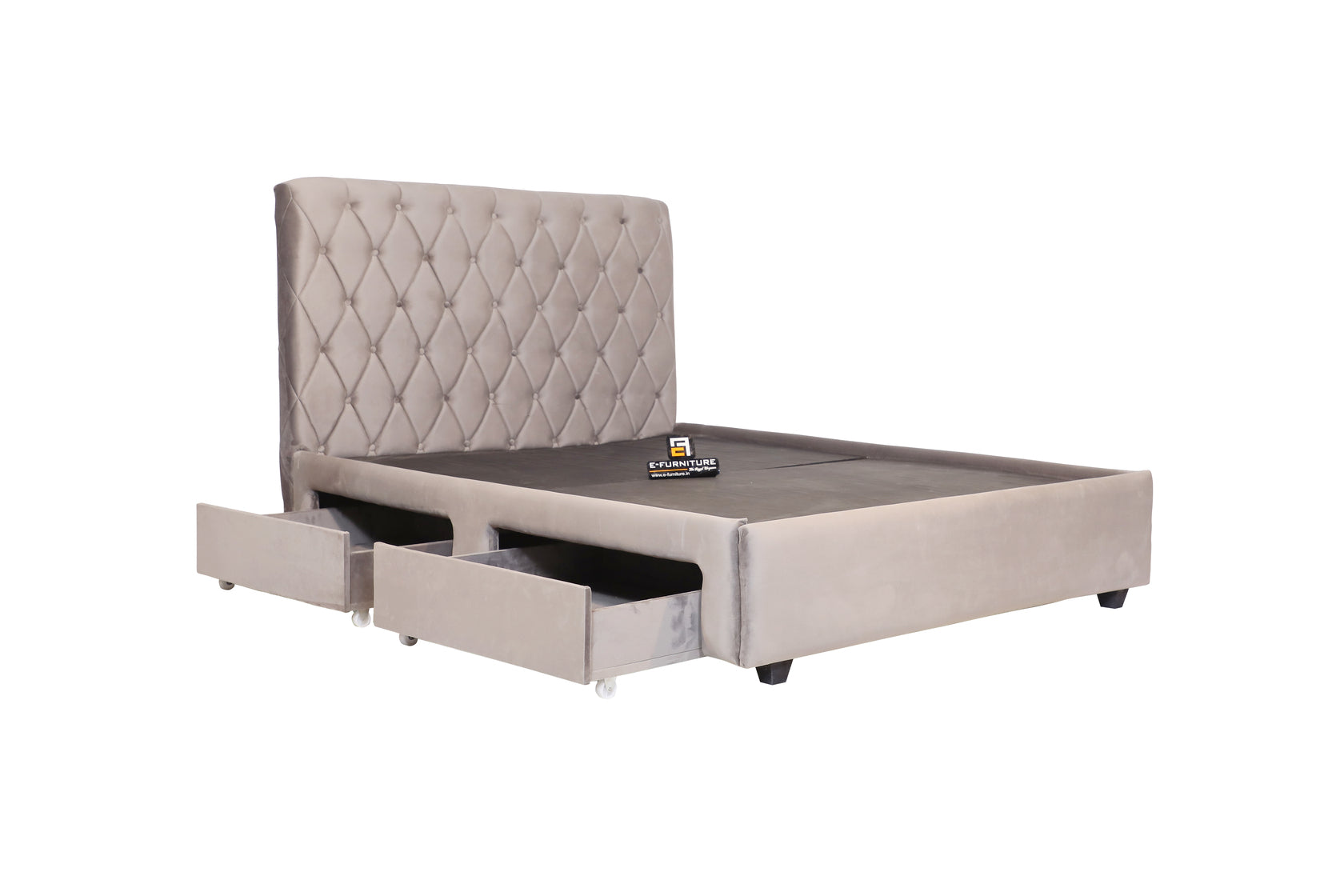 E-Furniture | Grayson Tufted Queen Size Bed with Drawer Storage, Charcoal Gray