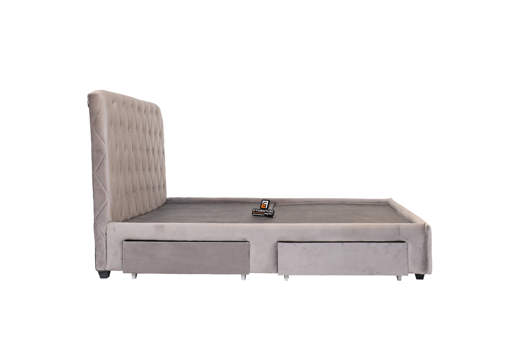 E-Furniture | Grayson Tufted Queen Size Bed with Drawer Storage, Charcoal Gray