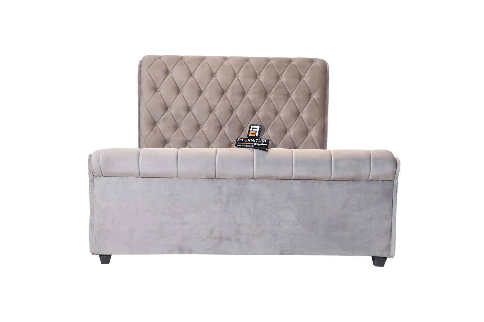 E-Furniture | Nimbus Queen size Bed with Sleek Headboard without storage, Mist Gray