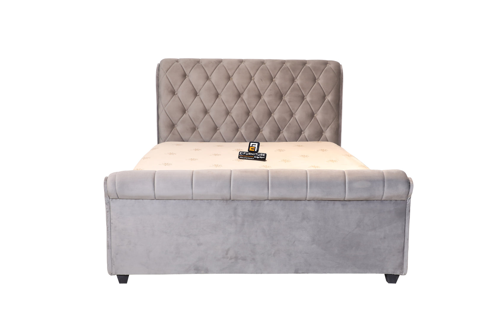 E-Furniture | Nimbus Queen size Bed with Sleek Headboard without storage, Mist Gray