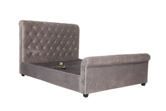 E-Furniture | Nimbus Queen size Bed with Sleek Headboard without storage, Mist Gray