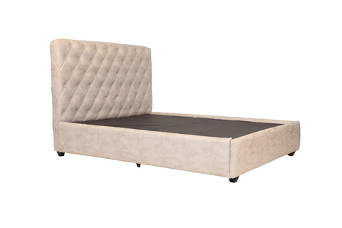 E-Furniture | Johnny Upholstered Teak Queen Size Bed hydraulic Storage, Cream