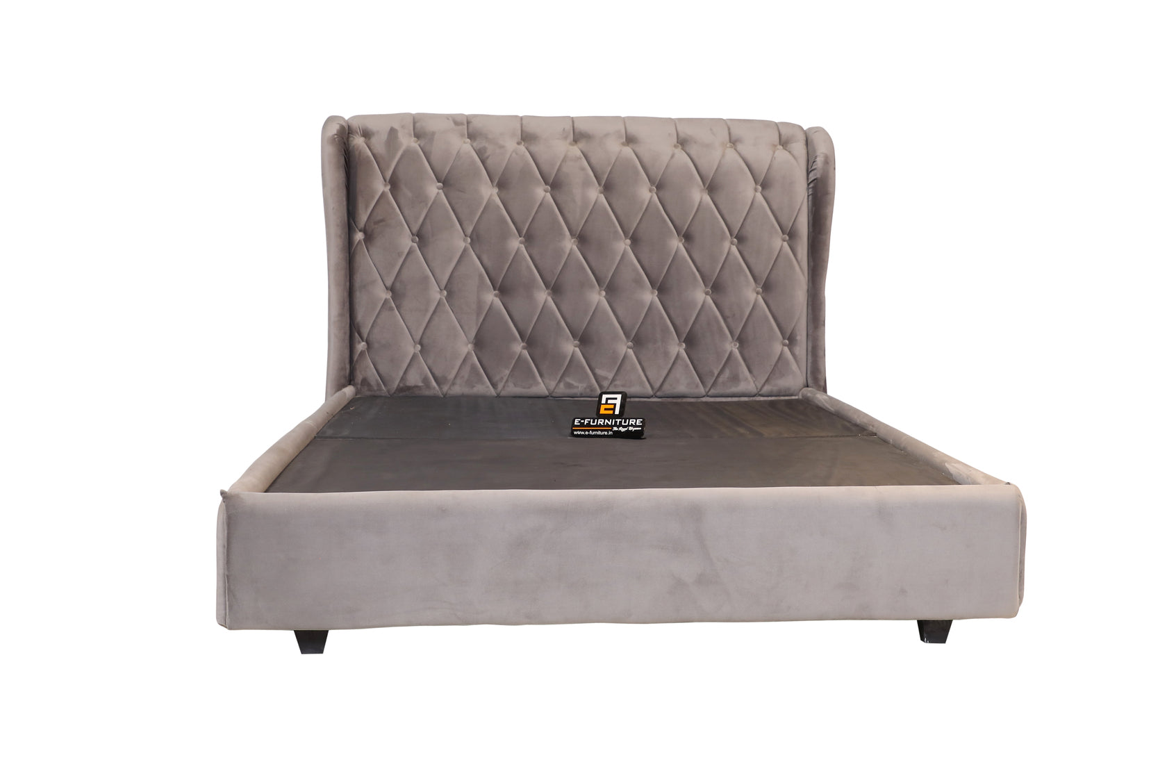 E-Furniture | Tranquility King Size Bed with Tufted Headboard, Stone Gray