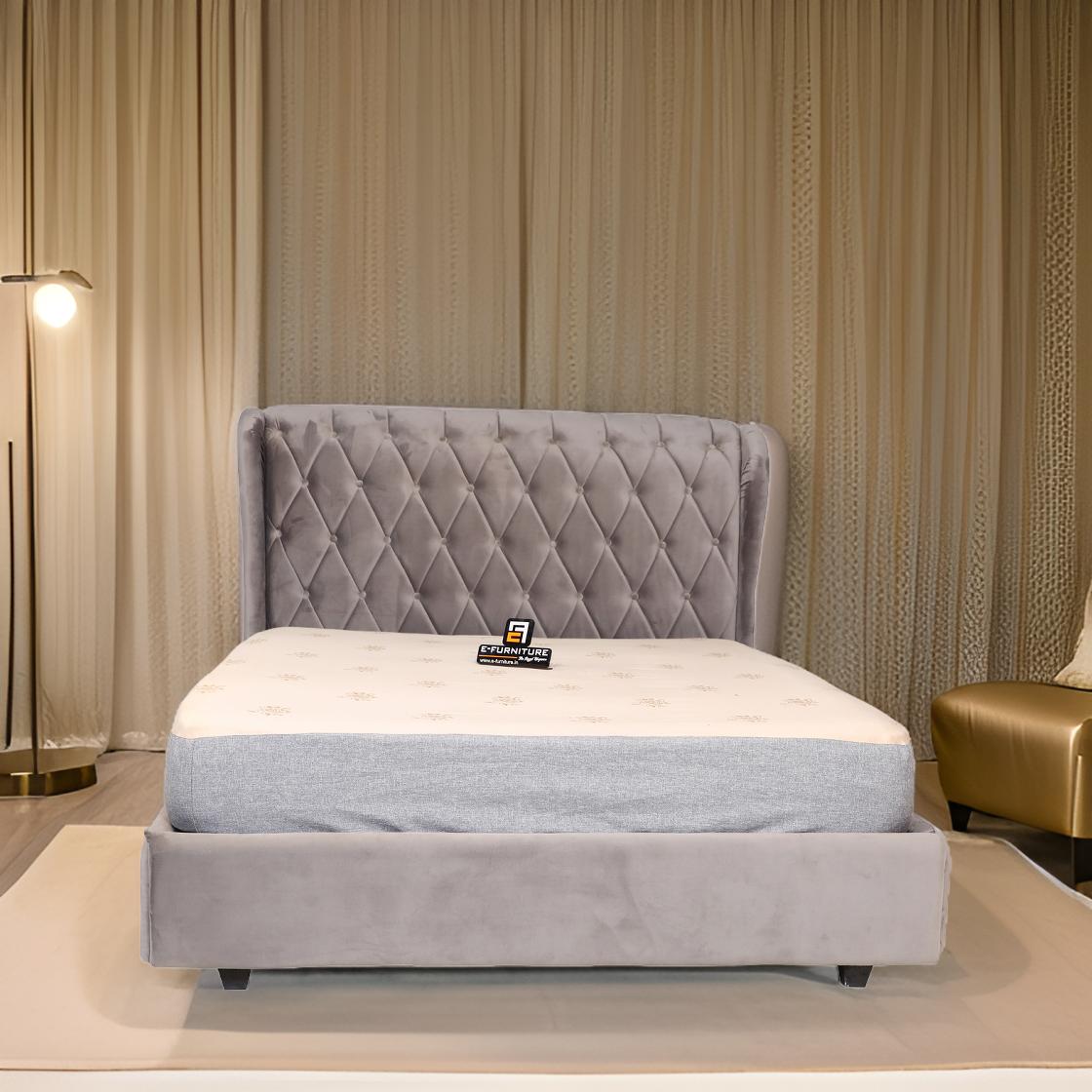 E-Furniture | Tranquility King Size Bed with Tufted Headboard, Stone Gray