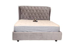 E-Furniture | Tranquility King Size Bed with Tufted Headboard, Stone Gray