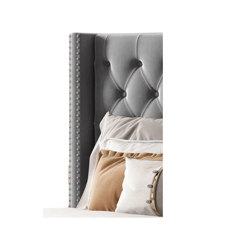 E-FURNITURE York Queen Size Without Storage Upholstered Bed In Grey Color - E-FURNITURE