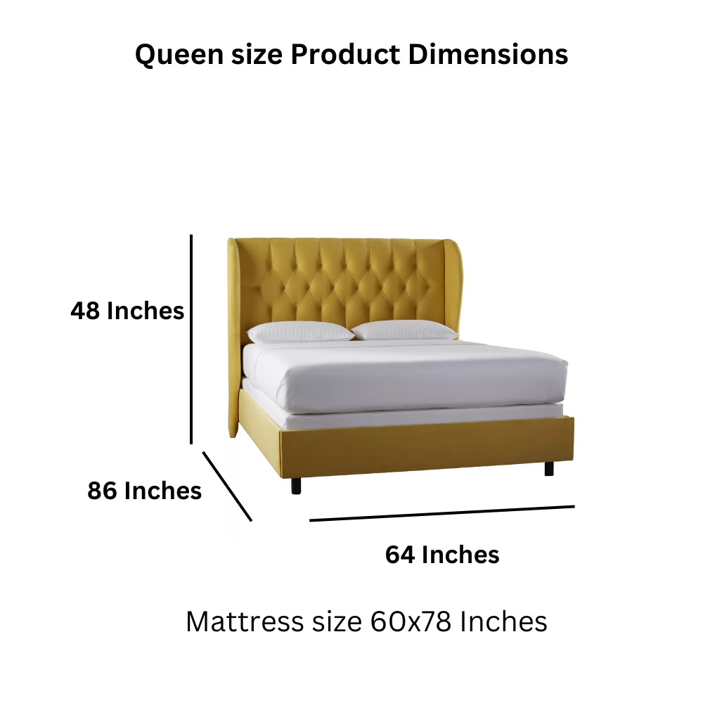 E-Furniture Rome Queen size Non storage upholstered bed in Yellow color - E-FURNITURE