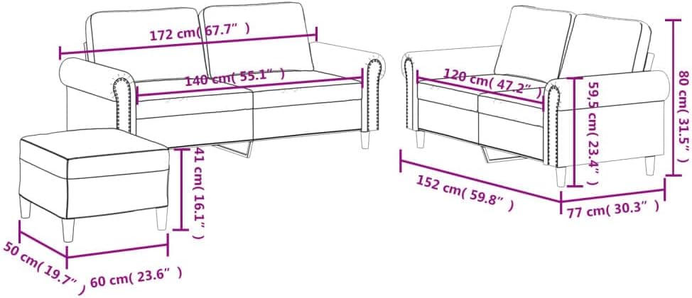 E-Furniture Obsidian Noir 3+2, Ottoman Sofa Pack In Black Colour Leatherette