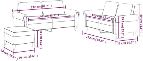 E-Furniture Obsidian Noir 3+2, Ottoman Sofa Pack In Black Colour Leatherette